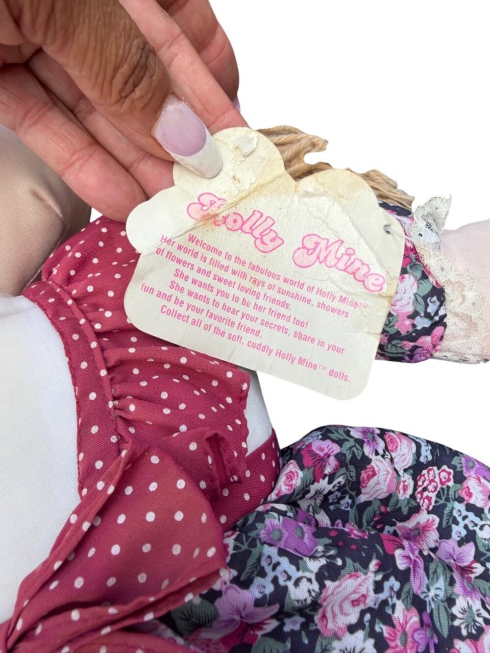 Holly Mine Rag Doll With Floral Dress & Polka Dot Hat - Vintage Plush 18" Handma - Picture 4 of 5